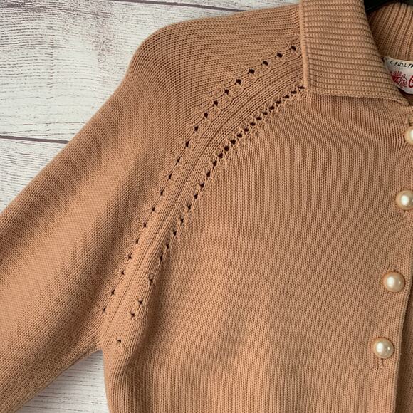 Vintage Canterbury of Tycora Tan Cardigan Sweater Button Up Long Sleeves - Picture 5 of 15